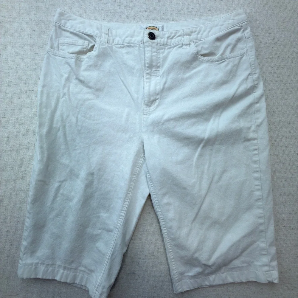 Talbots Bermuda Shorts Womens 12 Long Stretch Denim White Solid Classic Modern